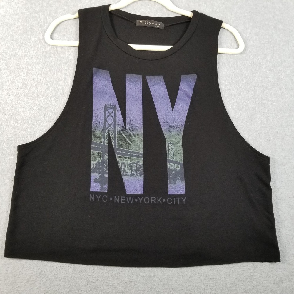 Milkyway Crop Tank‎ Top Women's Large L Black NY City Sleeveless Cutoff Raw Hem